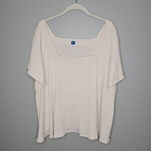Old Navy flowy top women's size XXL linen blend beige crochet square neck